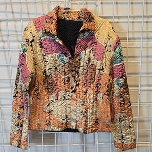 UBU Reversible Multicolor Abstract Pattern & Black Zip Up Quilted Jacket Large